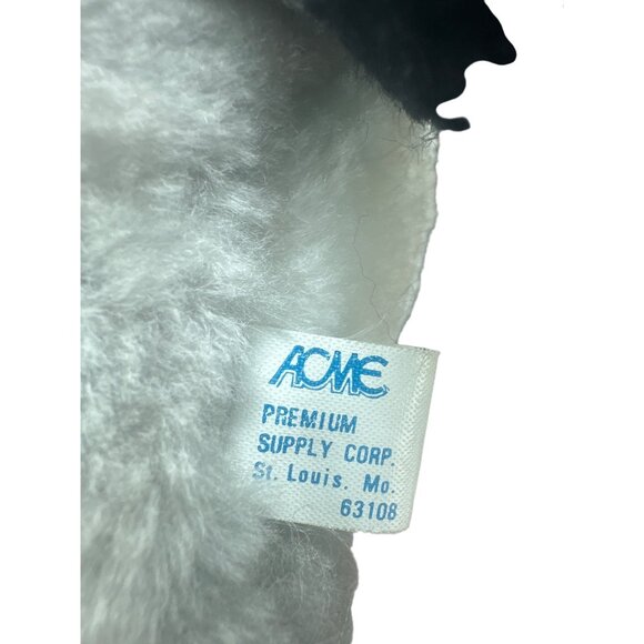 Vintage Acme Premium Supply Corp Raccoon Plush Toy Gray & Black Red Ribbon Made - Picture 5 of 7